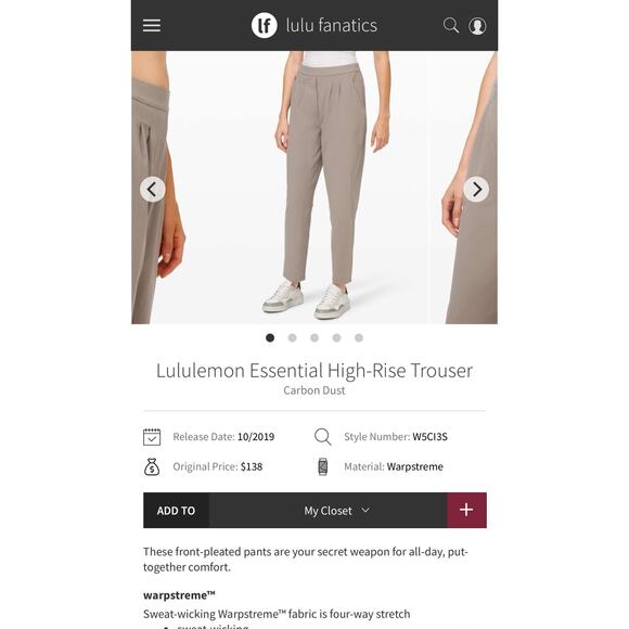 Lululemon Women’s Essential High-Rise Trouser Size 4 - Picture 9 of 10